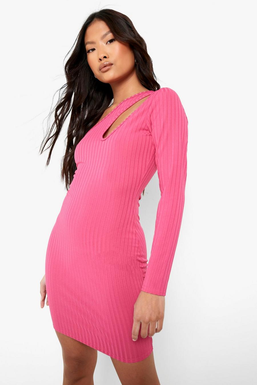 Hot pink Petite Cut Out Jumbo Rib Bodycon Dress image number 1