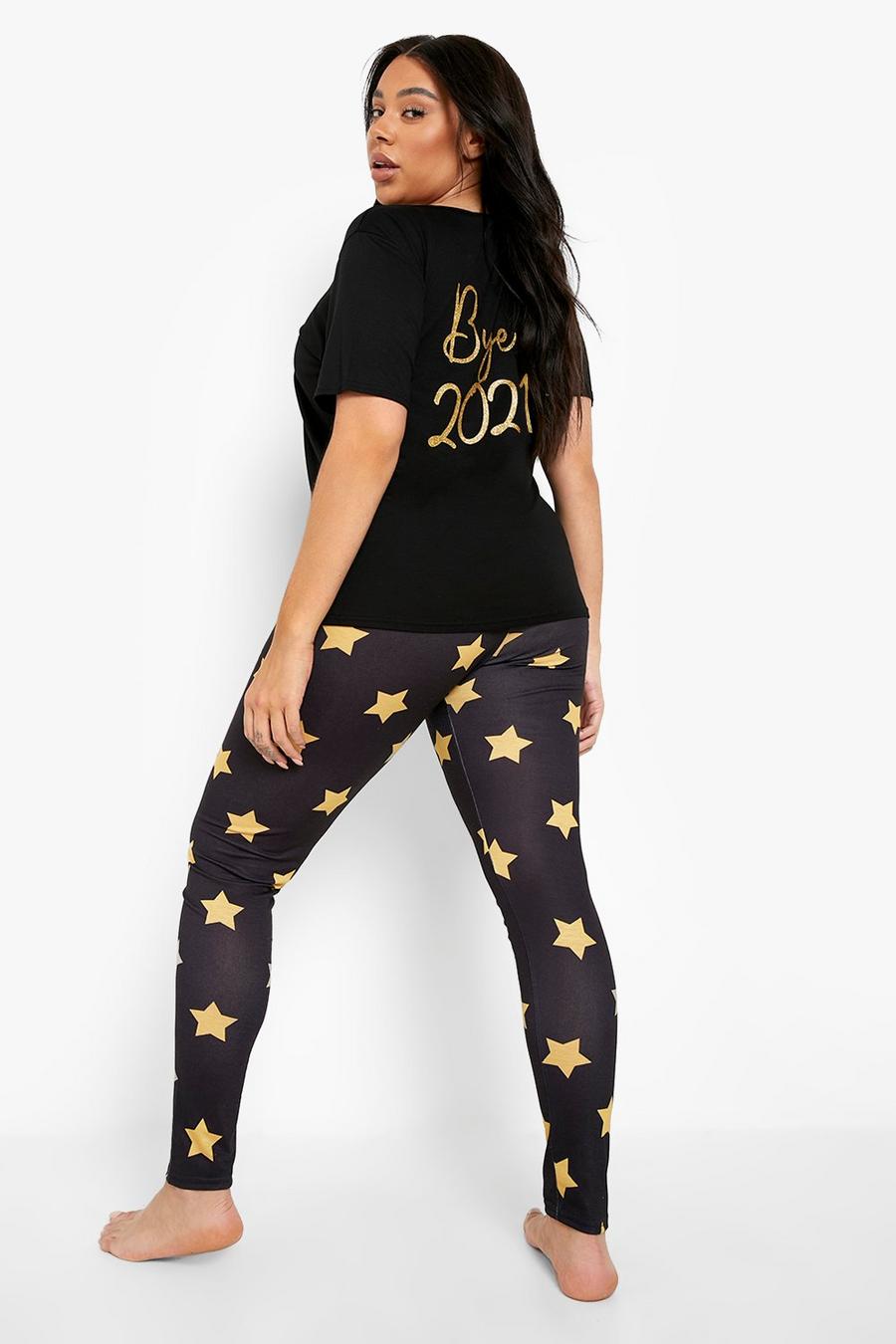 Black Plus 'Bye 2021' Slogan T-Shirt & Trousers Pyjama Set image number 1