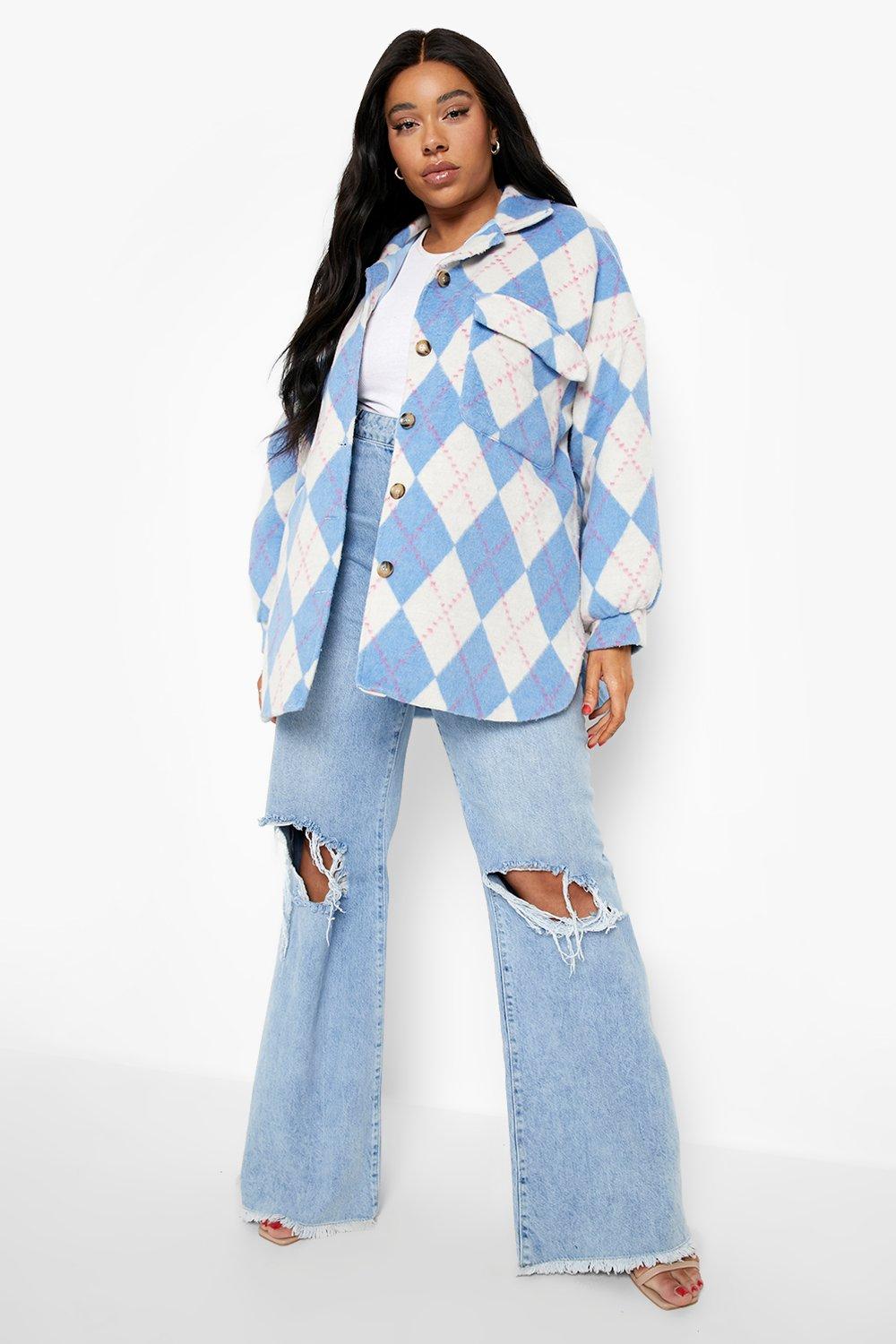 blue check oversized shacket