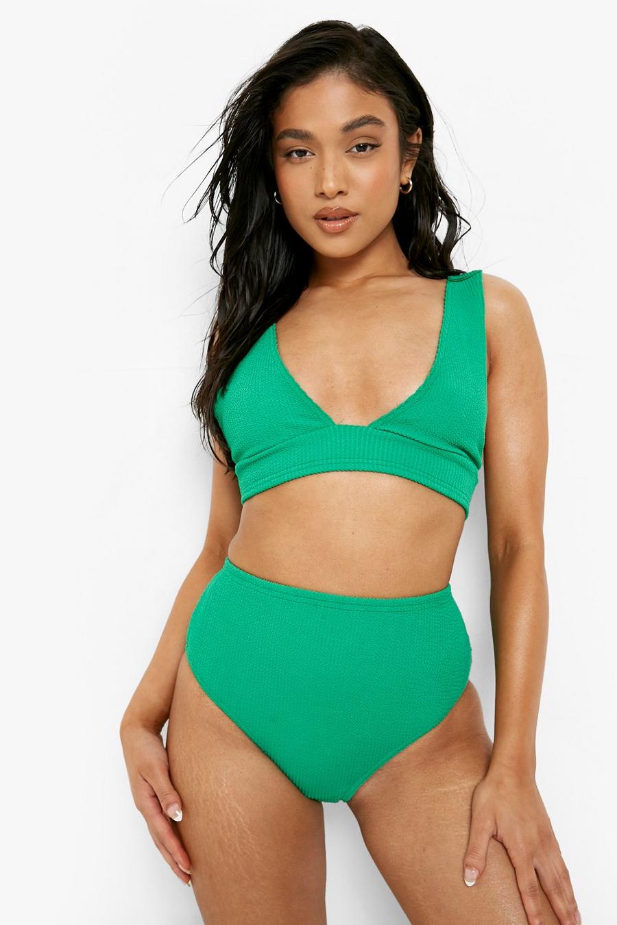 Green Petite Crinkle Plunge Bikini Top image number 1