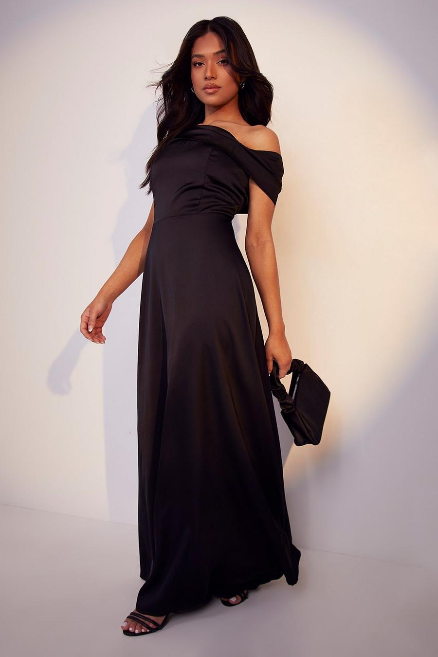 Black Petite Detail Drape Bardot Maxi Dress image number 1