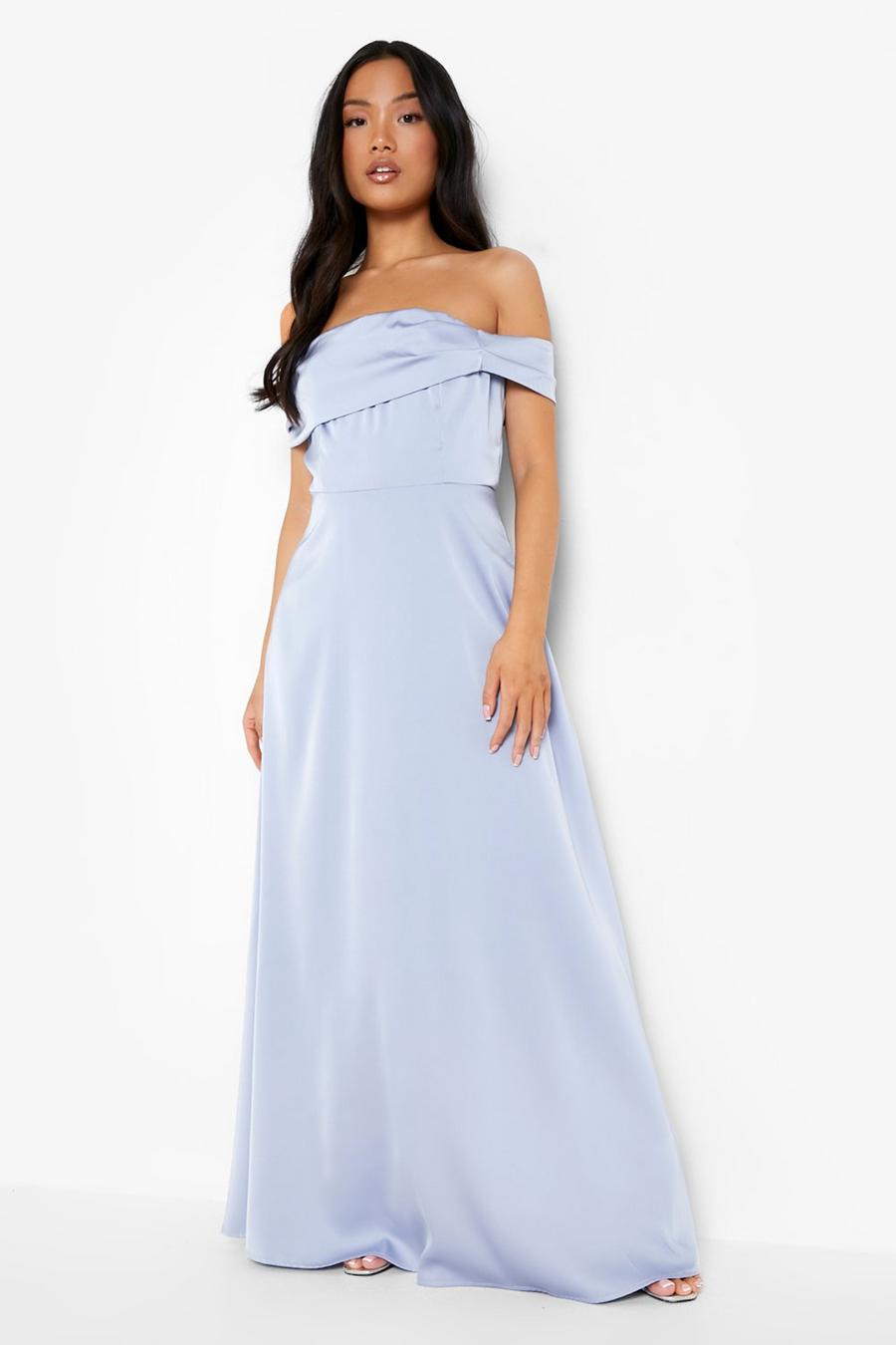Blue Petite Detail Drape Off The Shoulder Maxi Dress