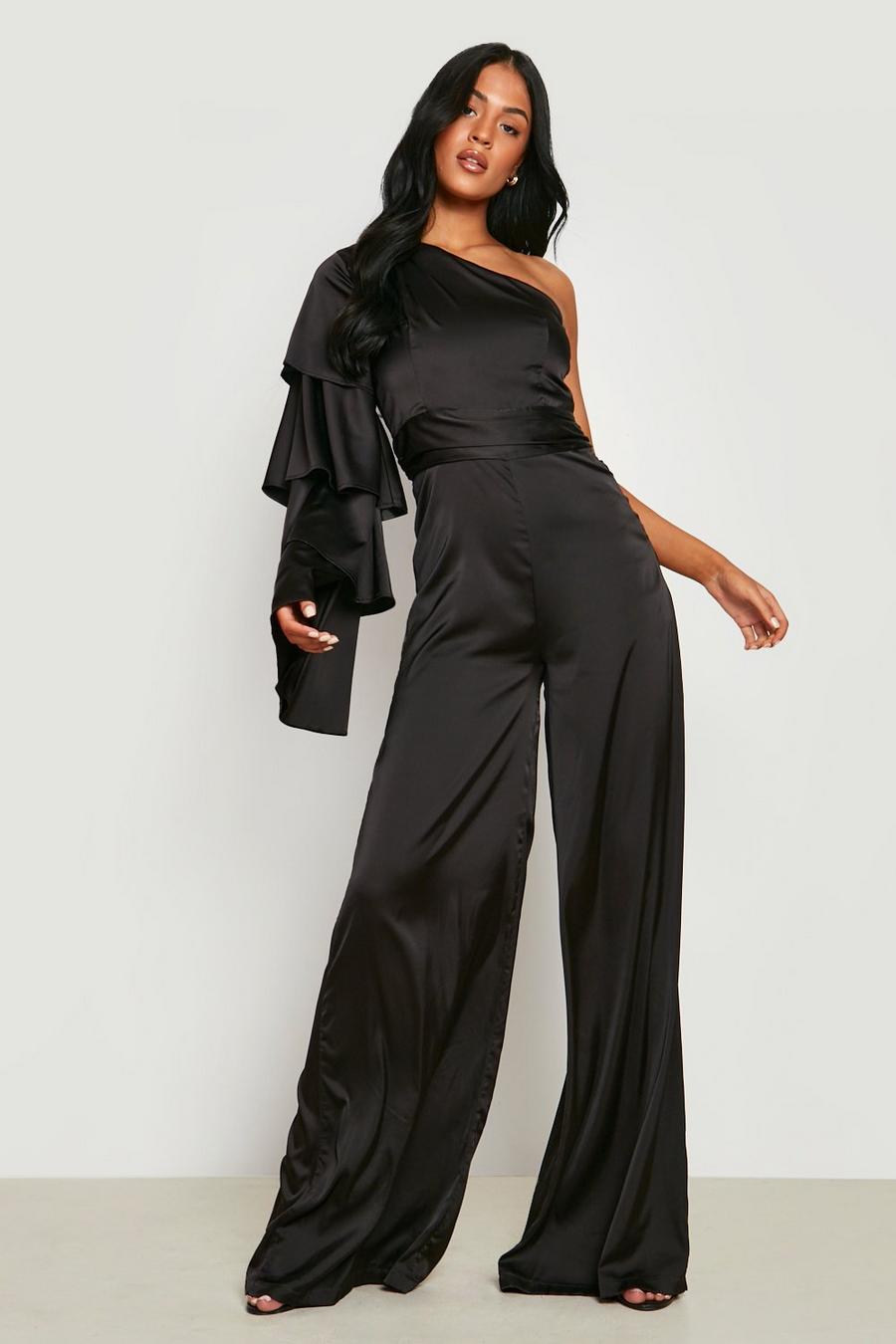 Black Tall Tired One Sleeve Occasion Jumpsuit