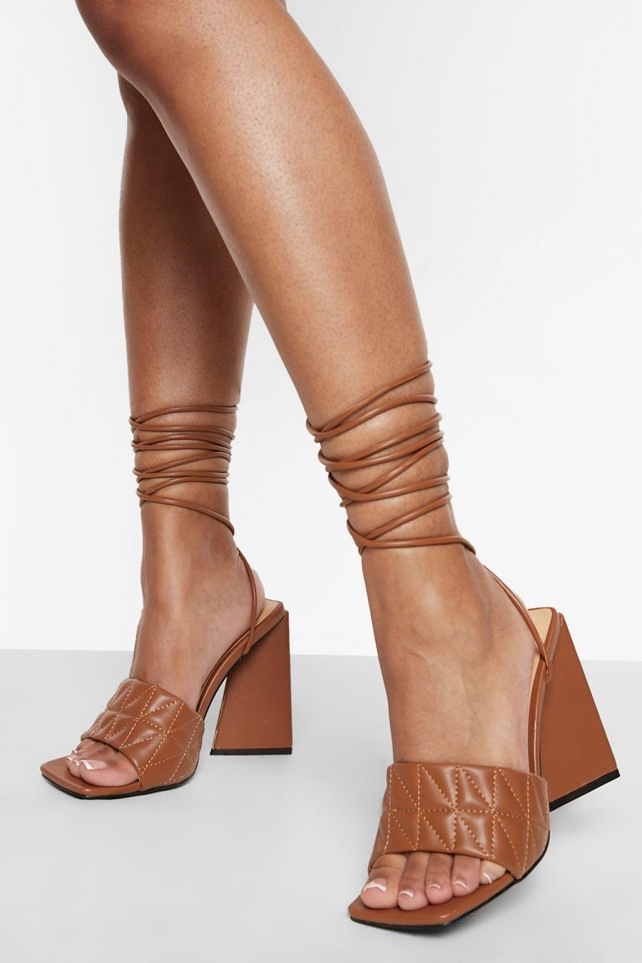 Chocolate brown Quilted Strap Wrap Up Heels image number 1