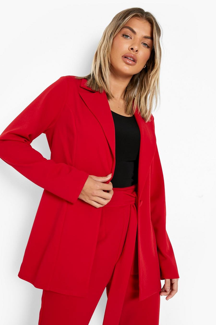 Red Plunge Fitted Crepe Blazer image number 1