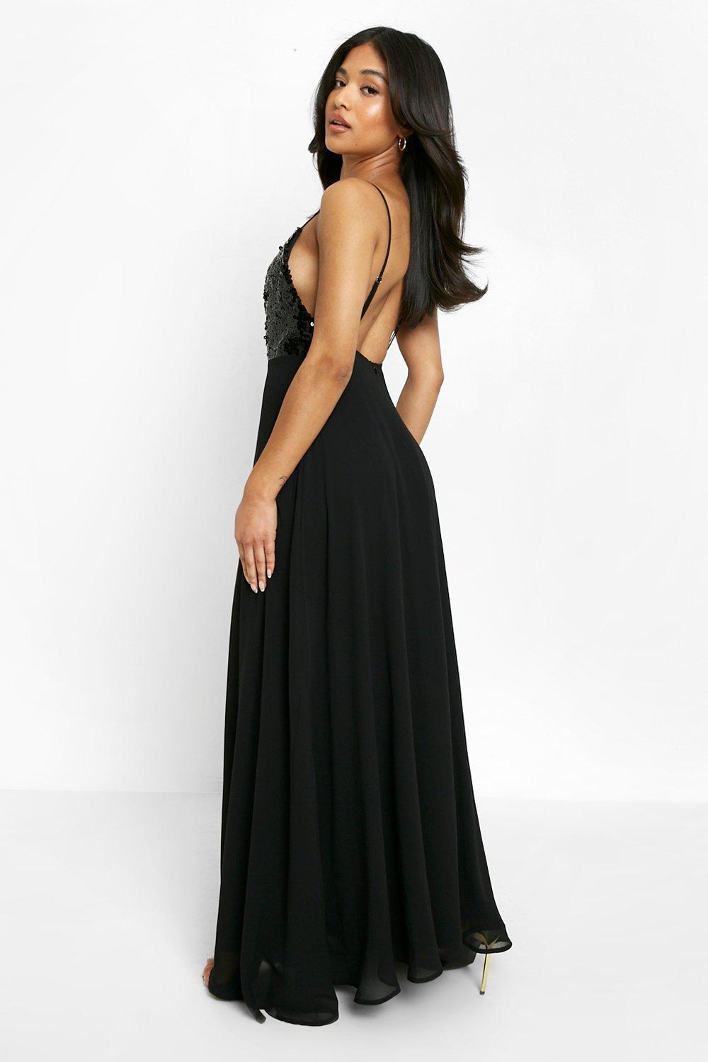 Petite Sequin Woven Maxi Occasion Dress