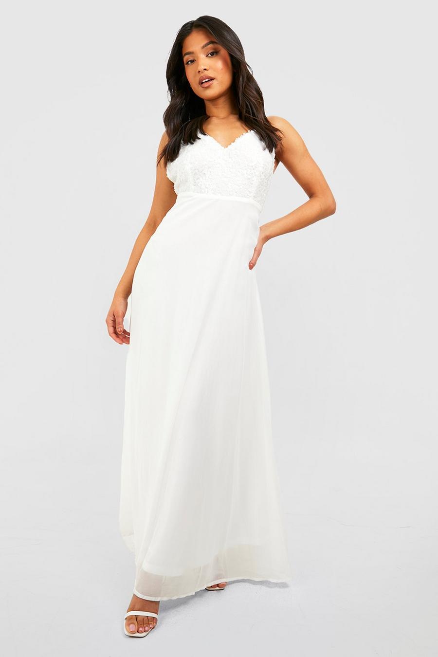 Ivory white Petite Sequin Woven Maxi Occasion Dress  image number 1