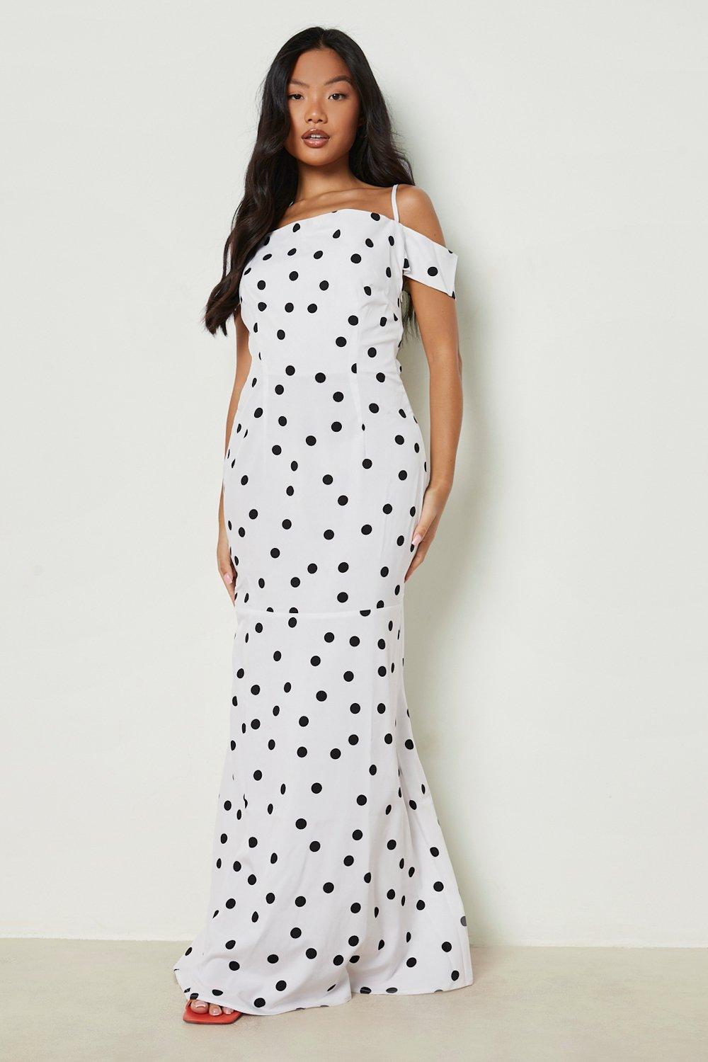 Petite Spot Cold Shoulder Cowl Maxi Dress boohoo