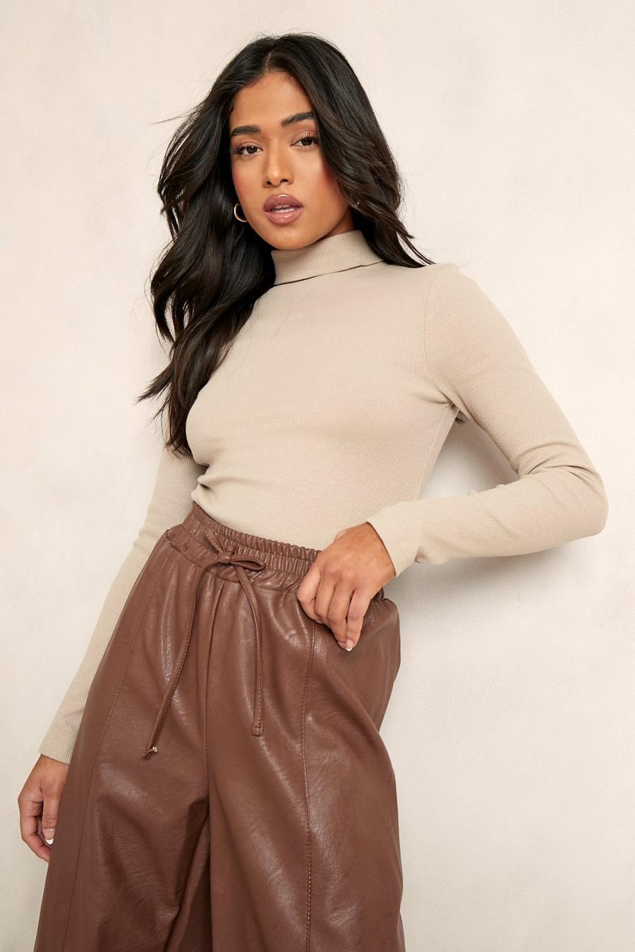 Taupe Petite Recycled Turtleneck Bodysuit image number 1
