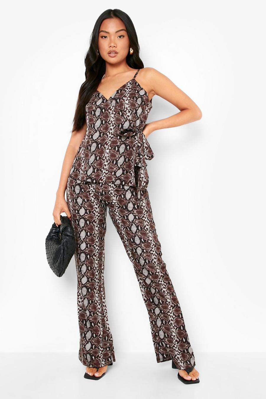 Natural Petite Snake Print Woven Flare Trouser image number 1