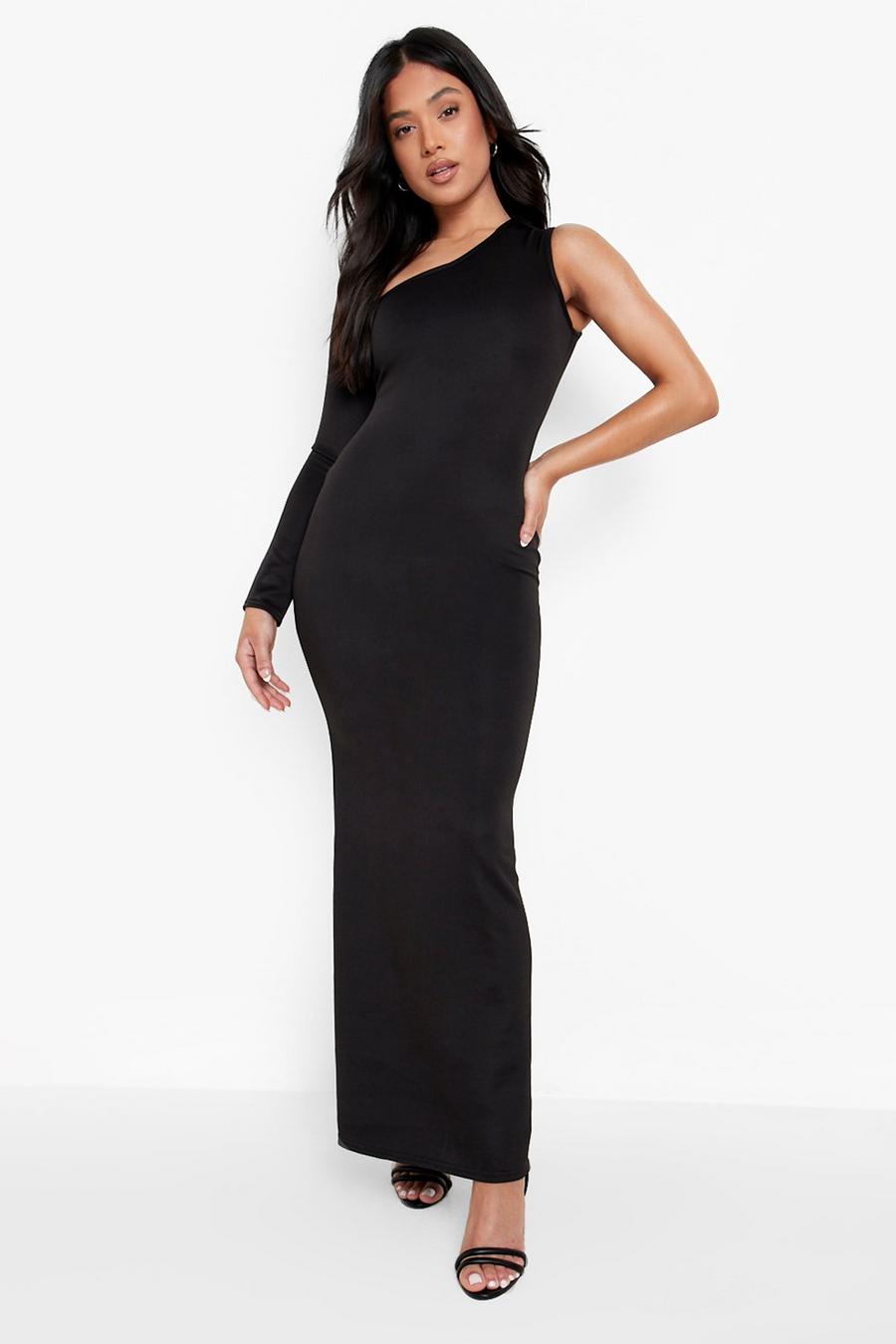 Black Petite Asymmetric One Shoulder Maxi Dress image number 1
