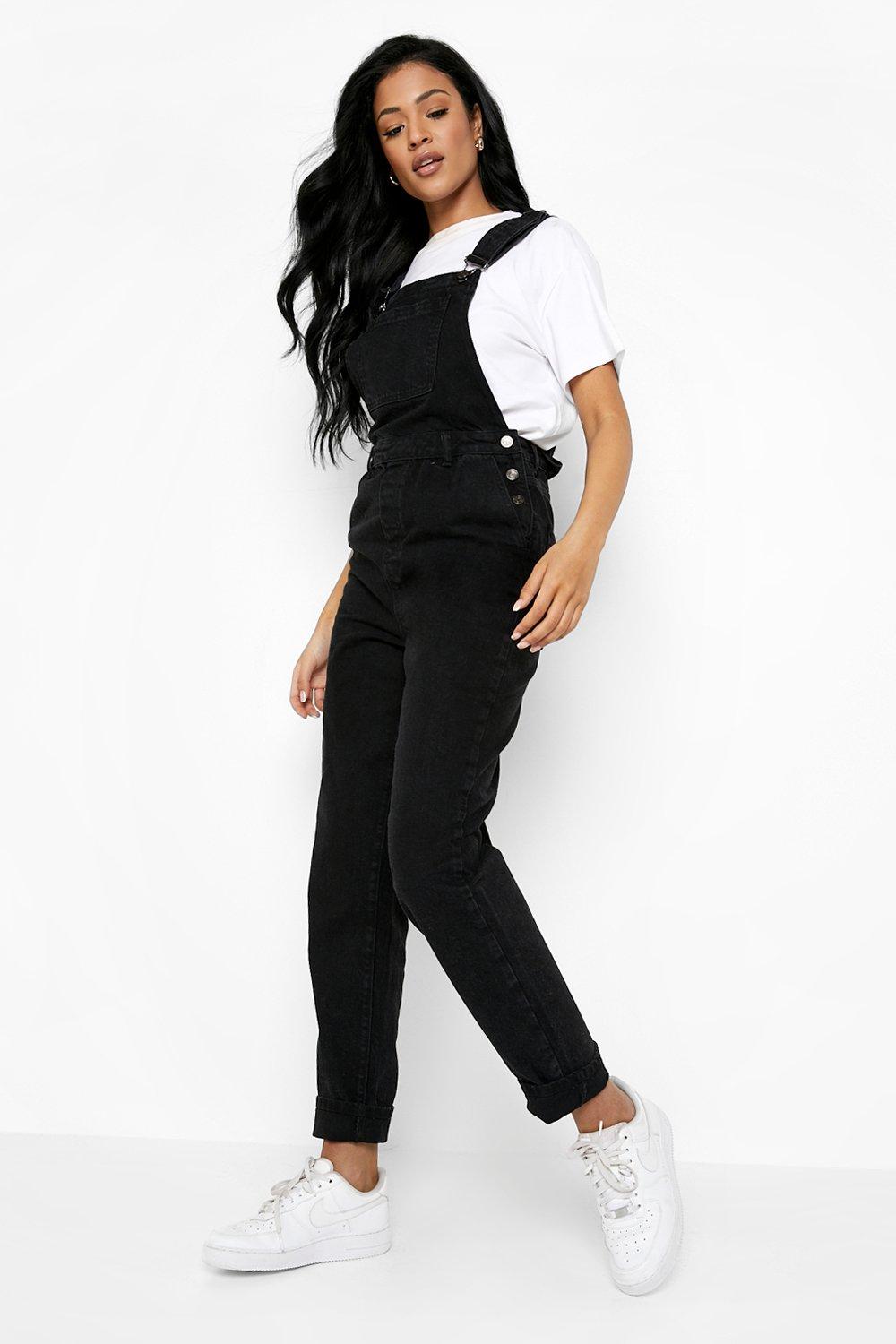 boohoo black denim dungarees