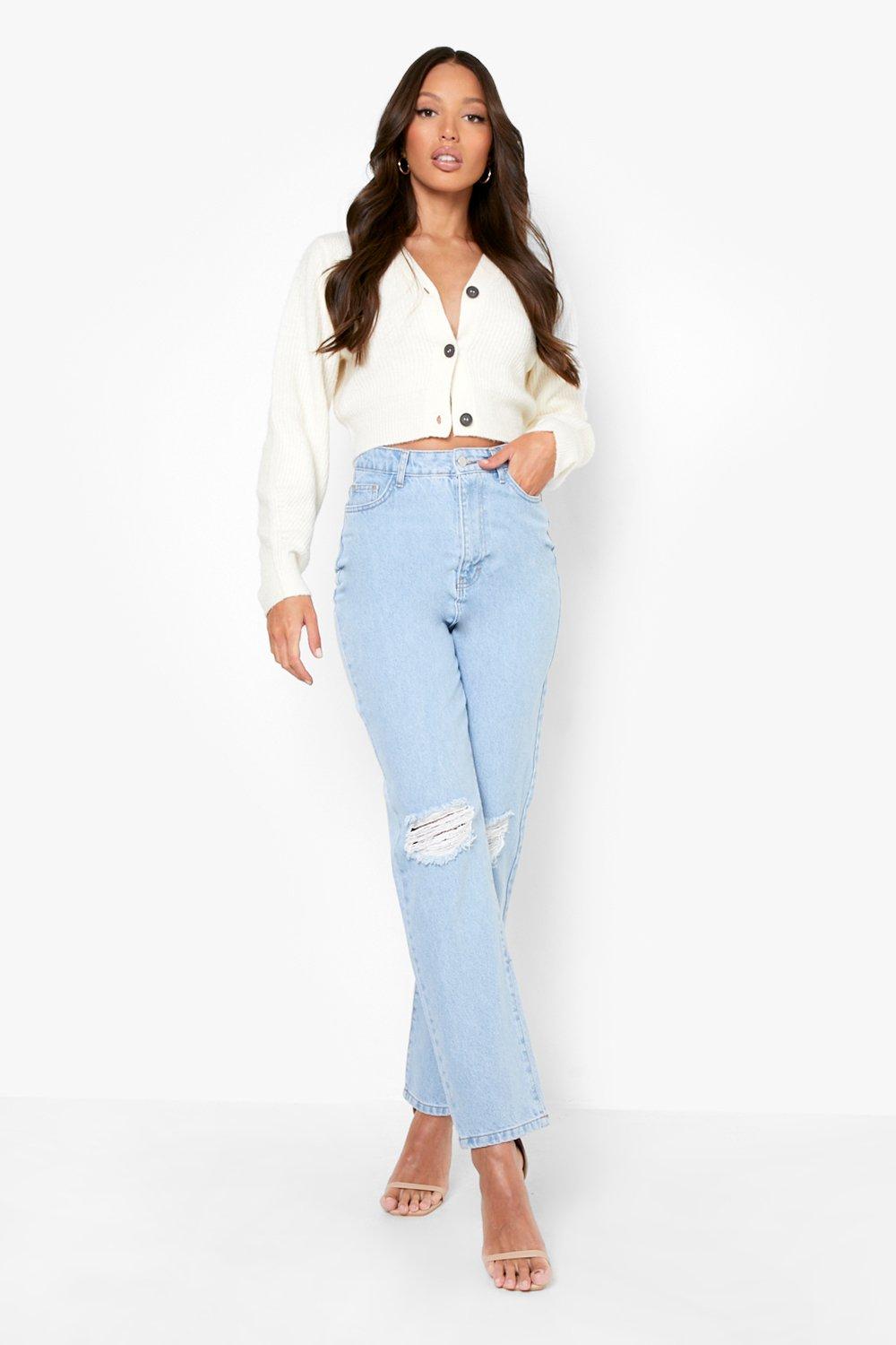 Blue Boohoo Denim Two Tone Colour Block Straight Jeans in Light Wash Womens Jeans Boohoo Jeans 