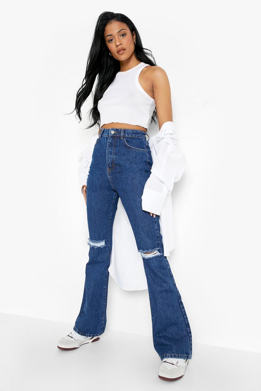 Mid blue Tall Distressed High Waist Bootcut Flare Jean image number 1