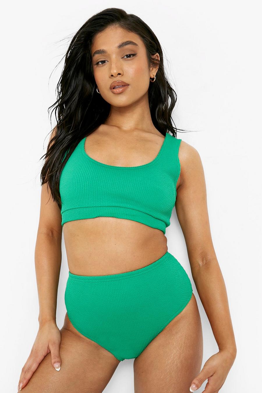 Green Petite Crinkle High Waist Bikini Brief