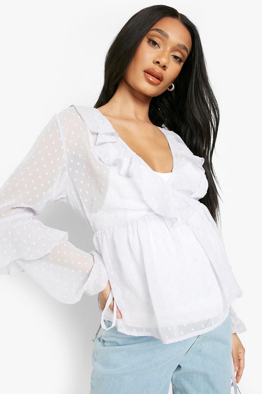 Lilac Maternity Dobby Wrap Ruffle Sleeve Blouse image number 1