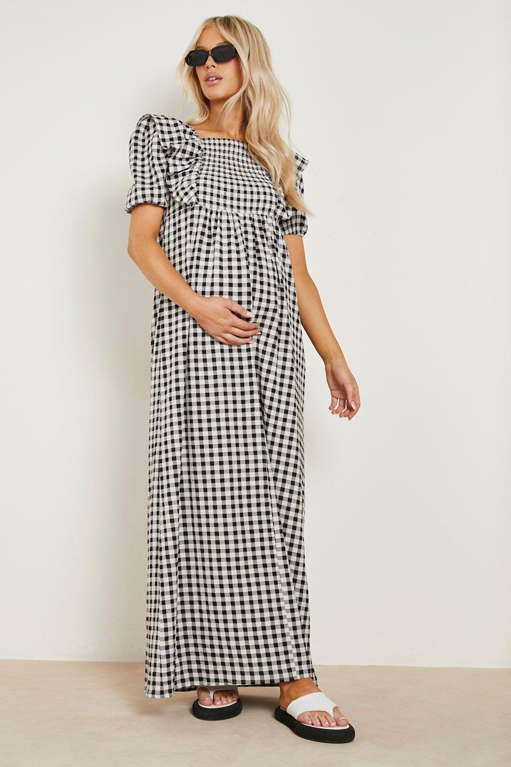 Maternity Textured Gingham Maxi Dress