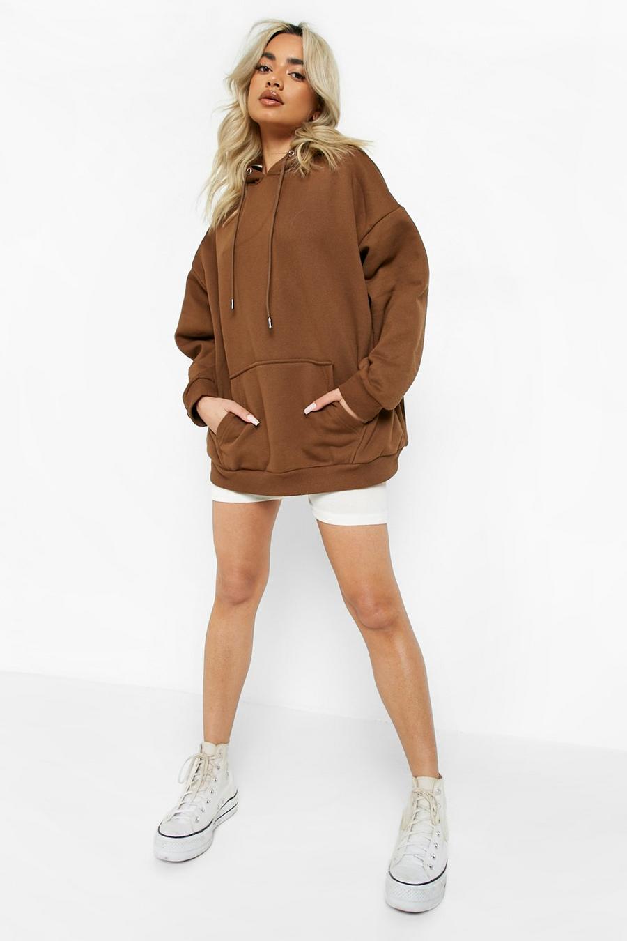 Chocolate Petite Recycled Oversized Hoodie image number 1