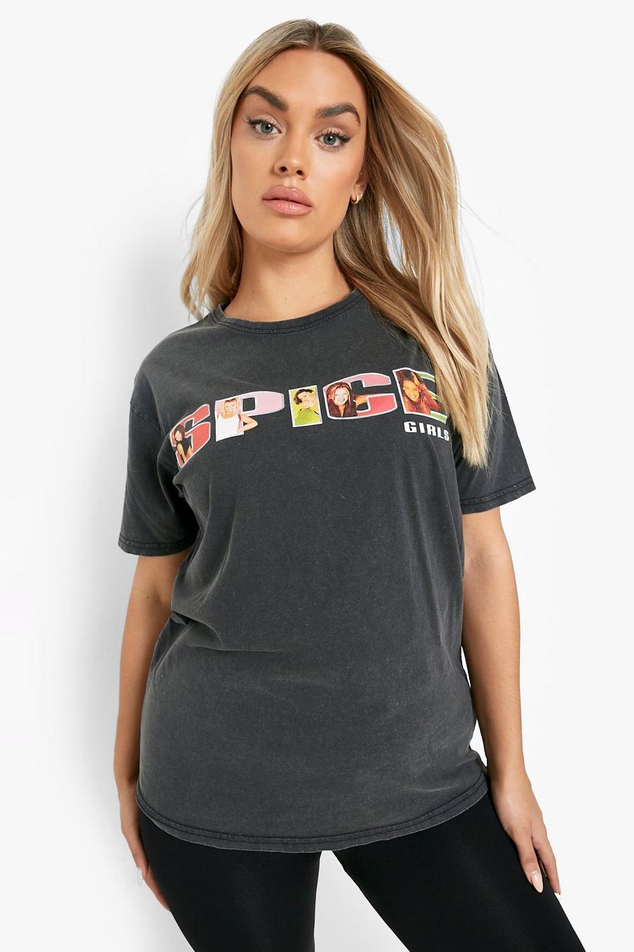 T-shirt Plus Size in lavaggio acido ufficiale Spice Girls, Charcoal grigio