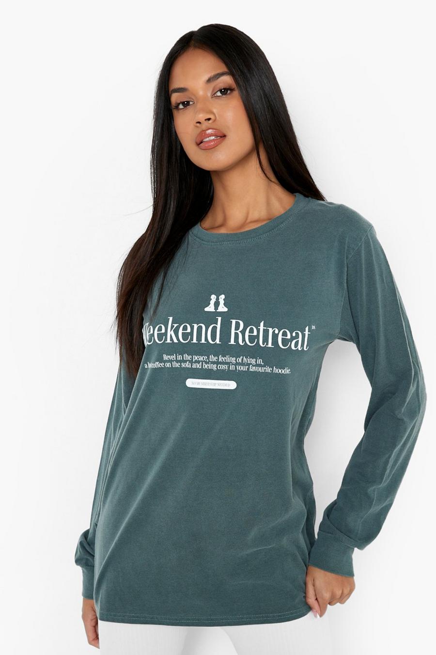T-shirt oversize à manches longues et imprimé Weekend Retreat, Bottle green image number 1