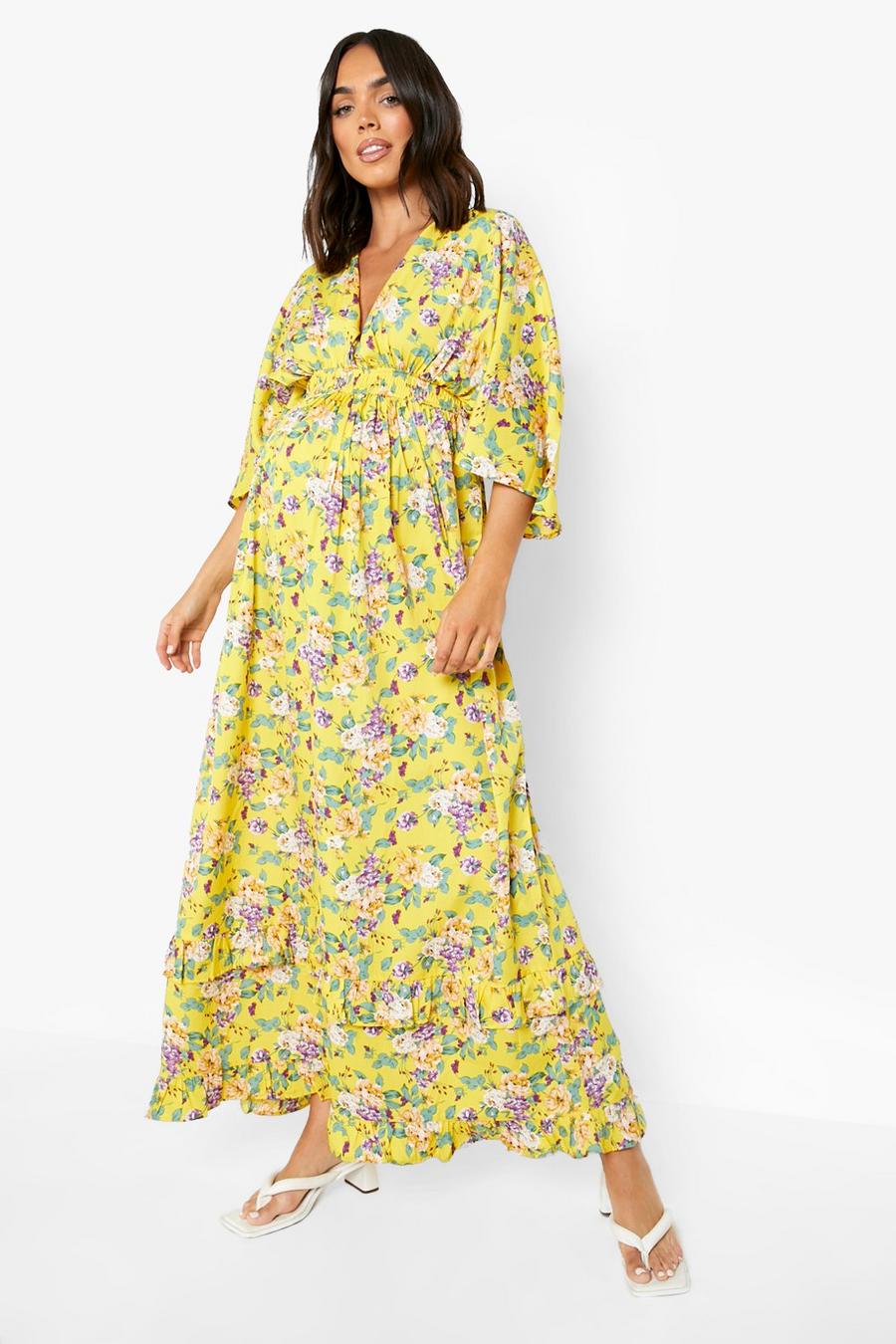 Mustard Maternity Frill Hem Wrap Maxi Dress image number 1