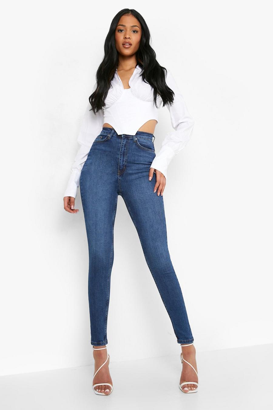 Mid blue Tall Skinny jeans med mellanhög midja och shapingeffekt image number 1
