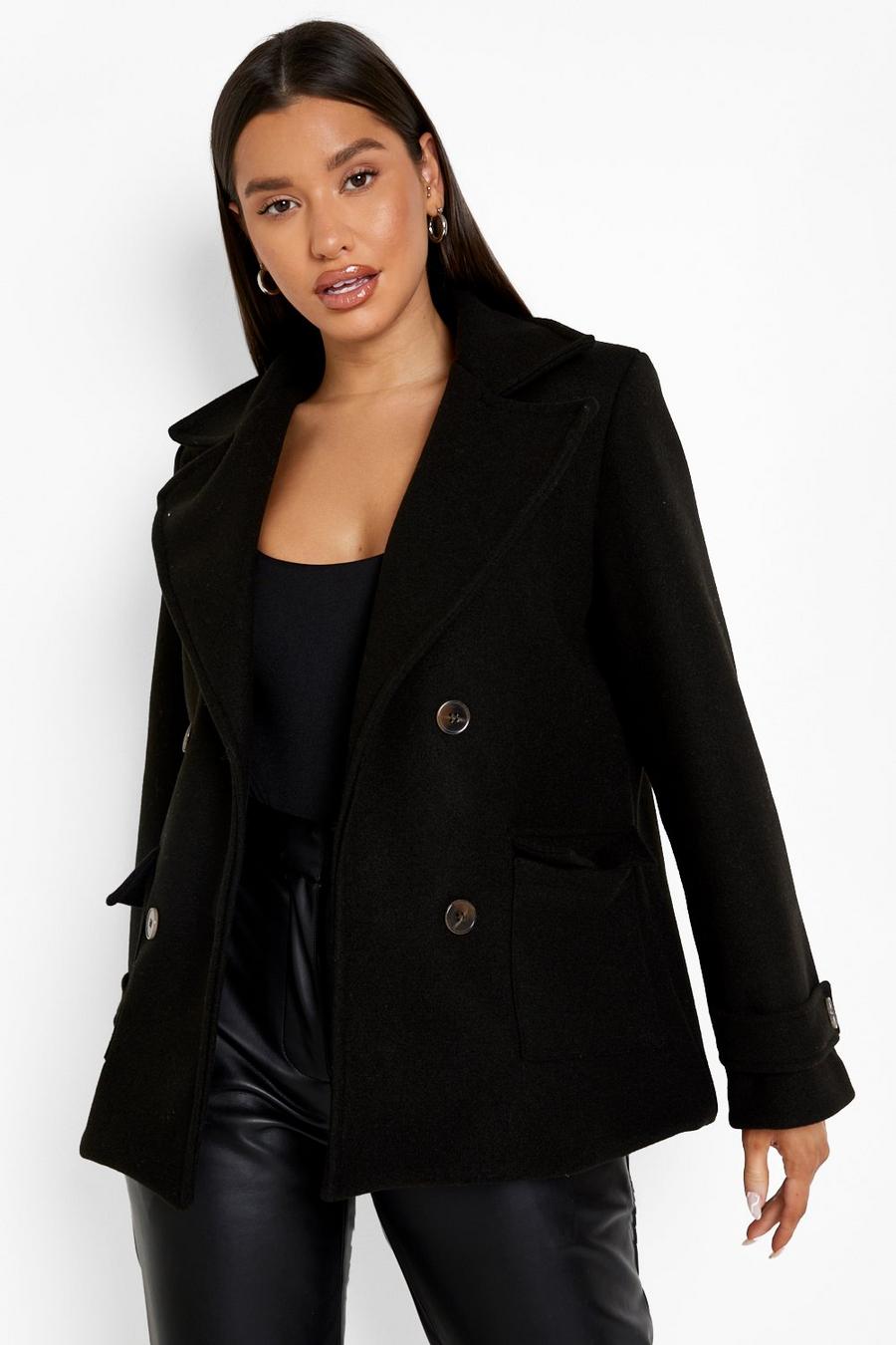 Black Short Wool Look Trench image number 1