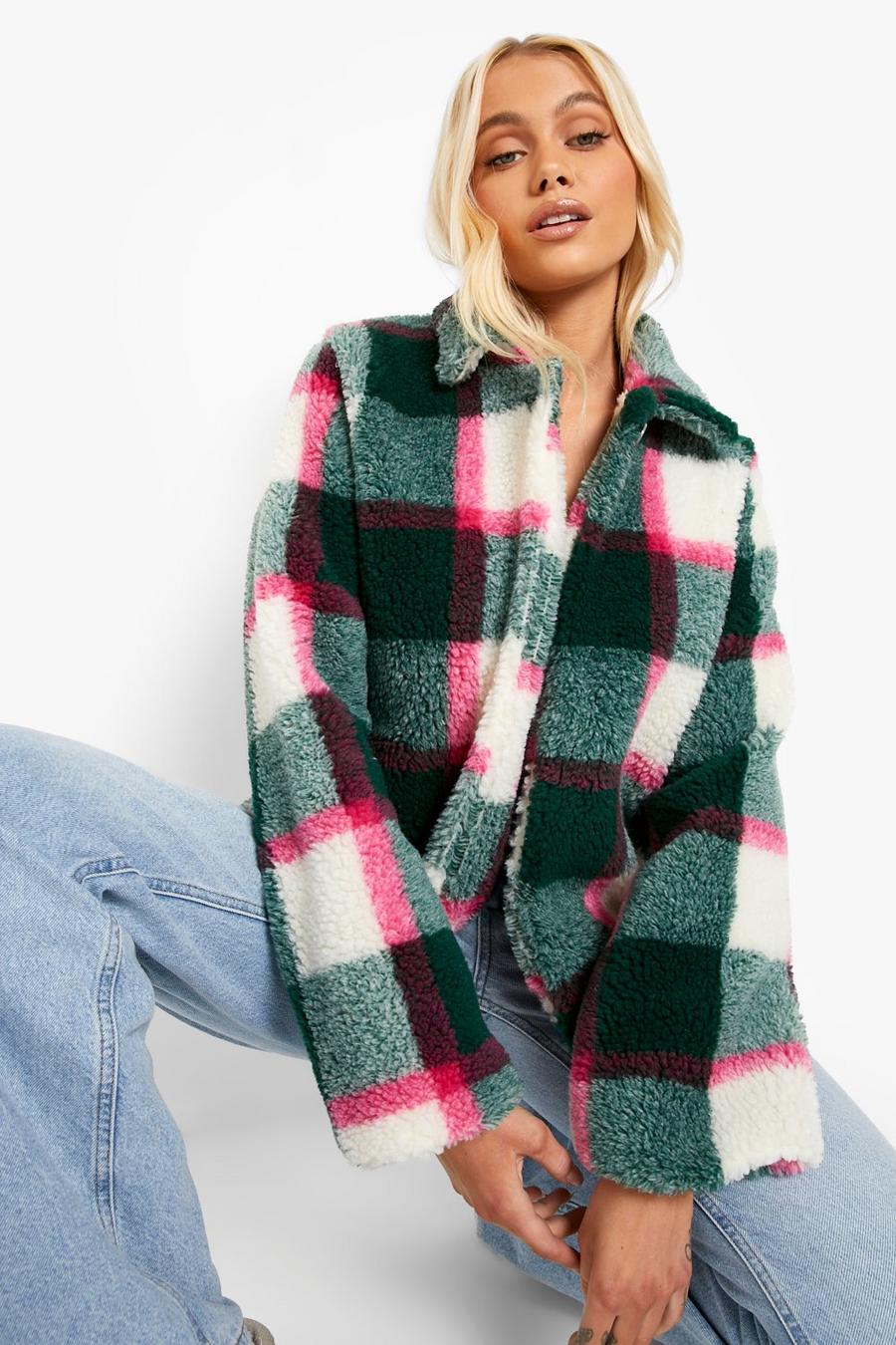 Green Check Teddy Fur Coat image number 1