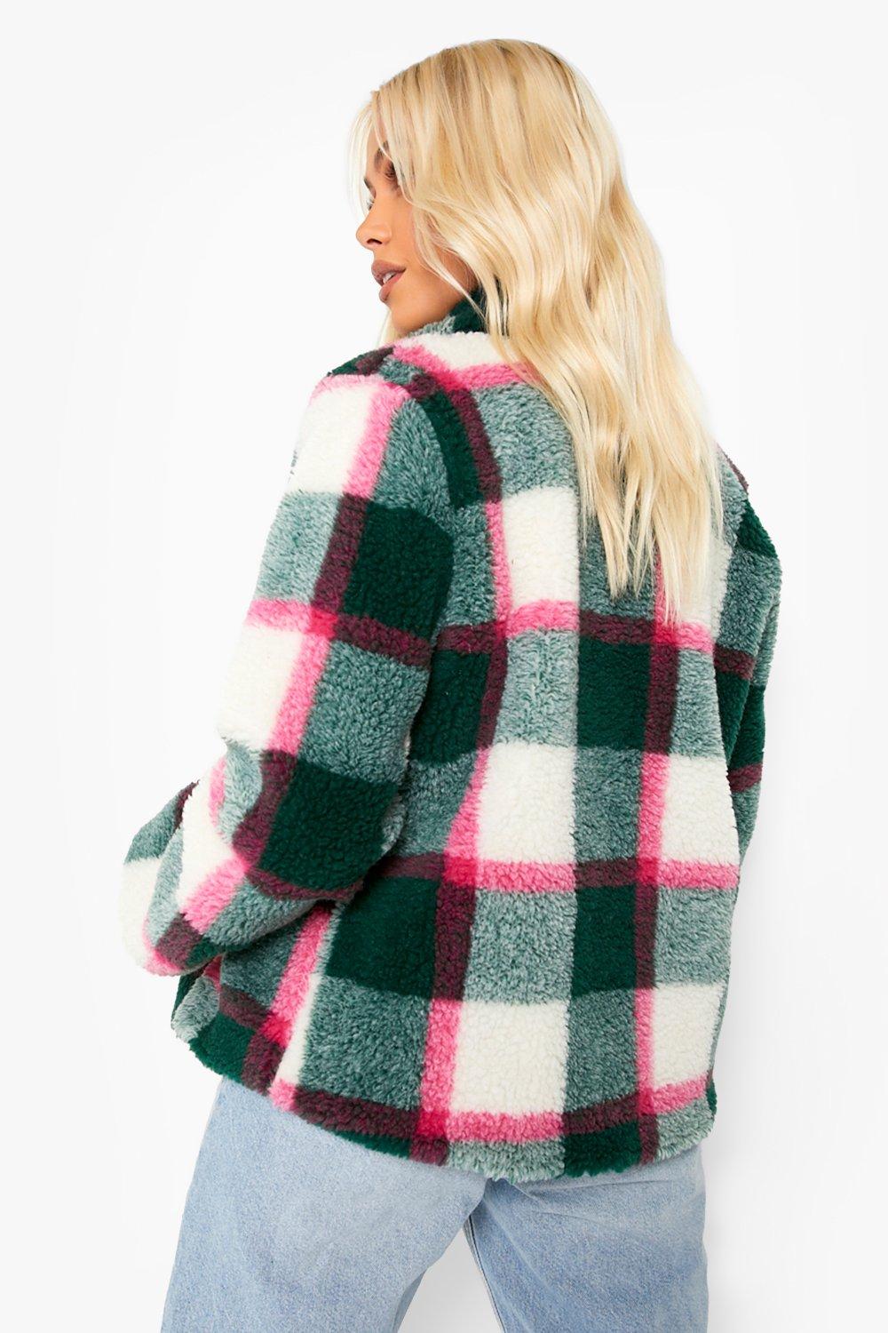 New look green check coat best sale