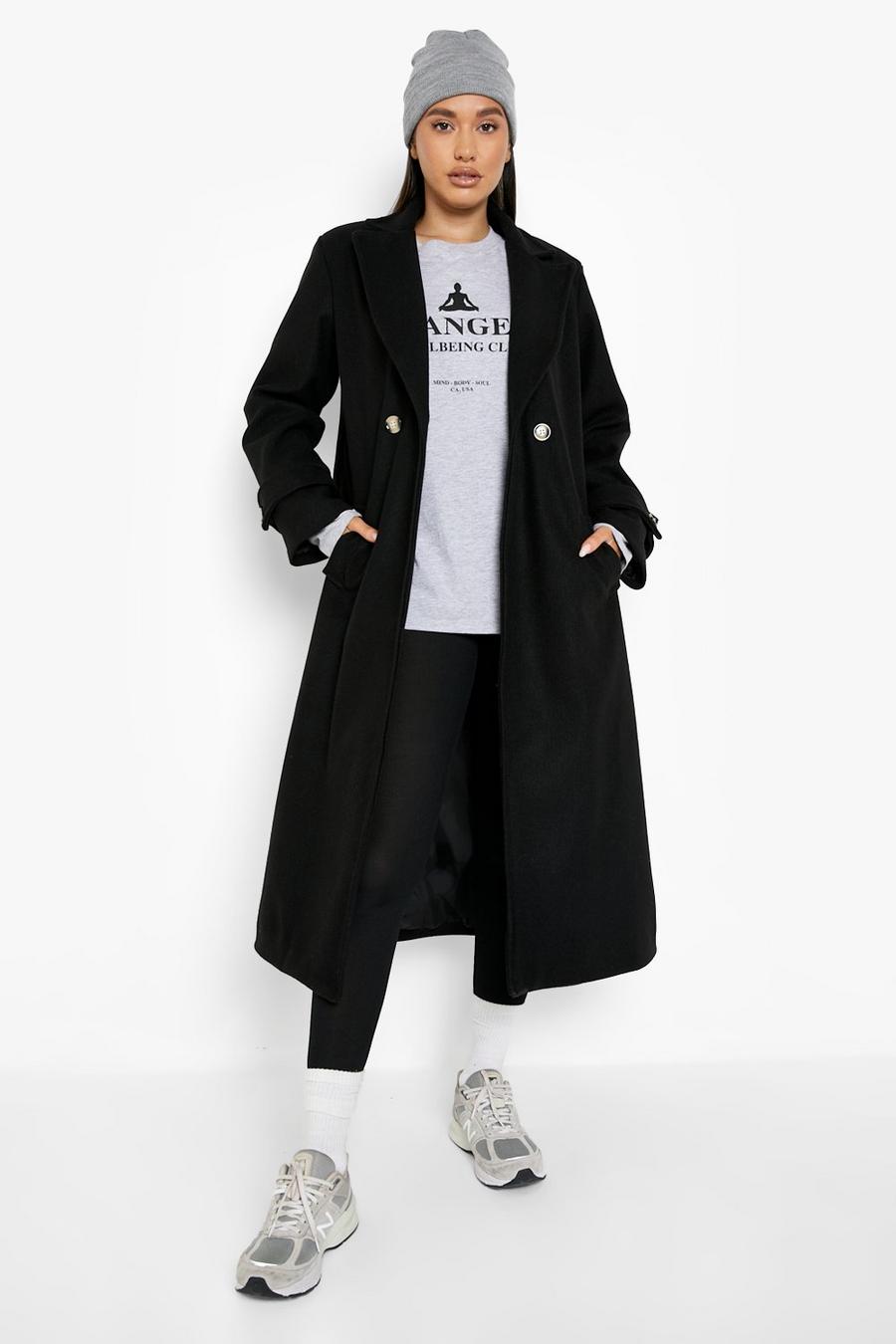 Black schwarz Wool Look Trench Coat