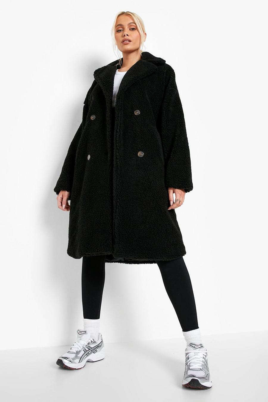 Black Oversized Faux Fur Teddy Coat image number 1