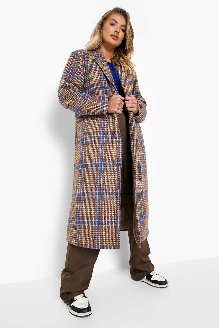 Brown Longline Flannel Wool Look Coat image number 1