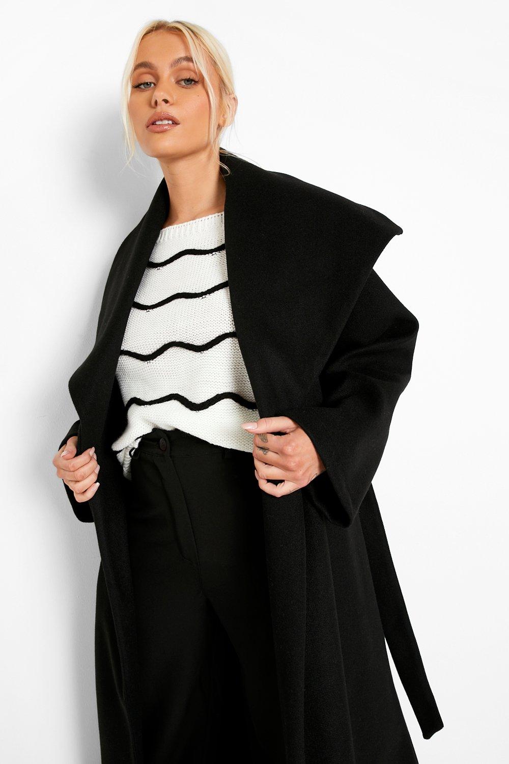 Oversized Collar Wrap Belted Coat boohoo USA