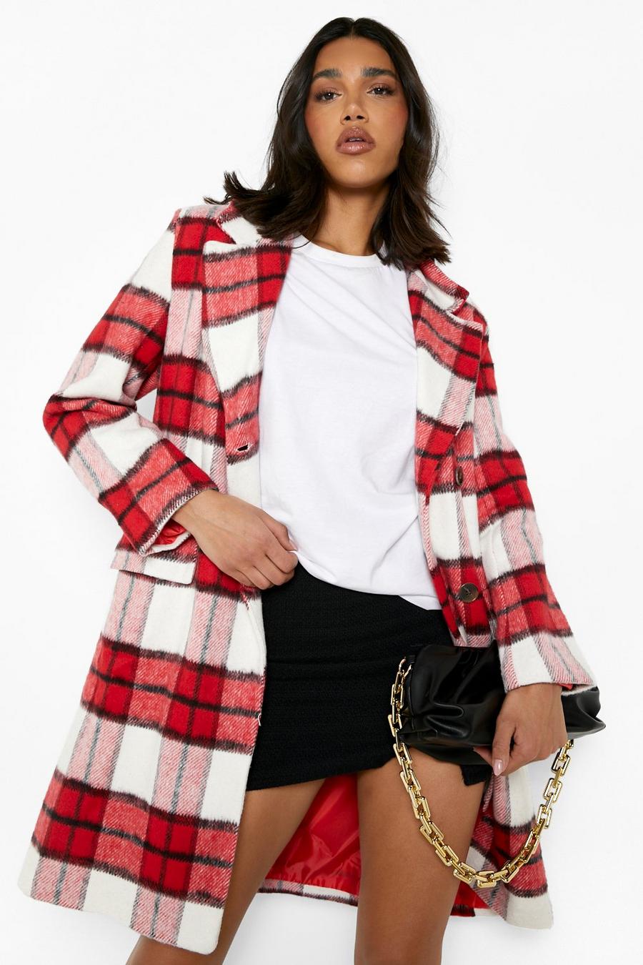 Red Check Wool Look Coat image number 1