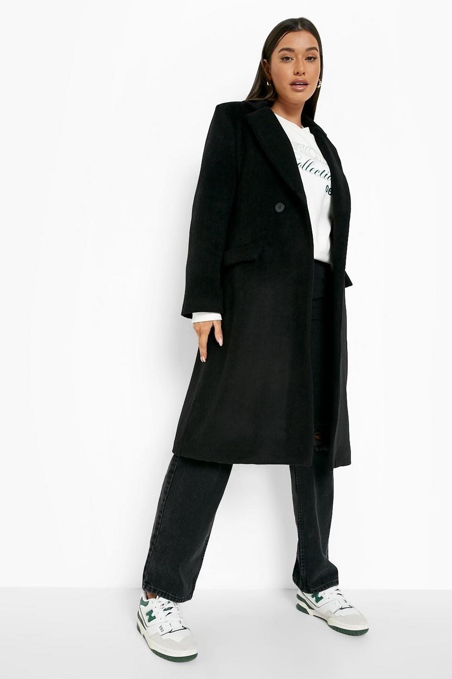 Black Longline Tailored Wool Look Coat image number 1