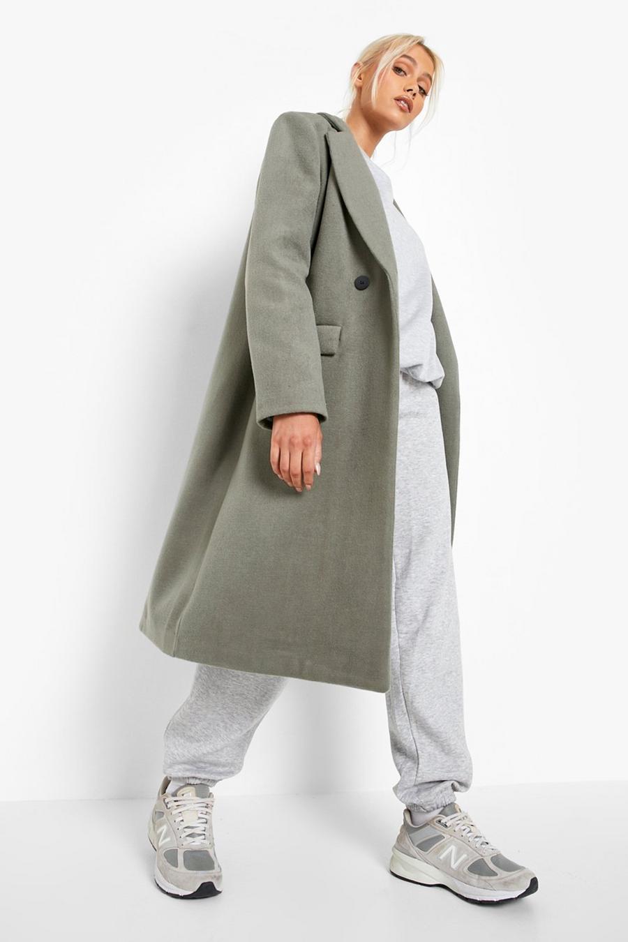 Green Longline Tailored Wool Look Coat image number 1
