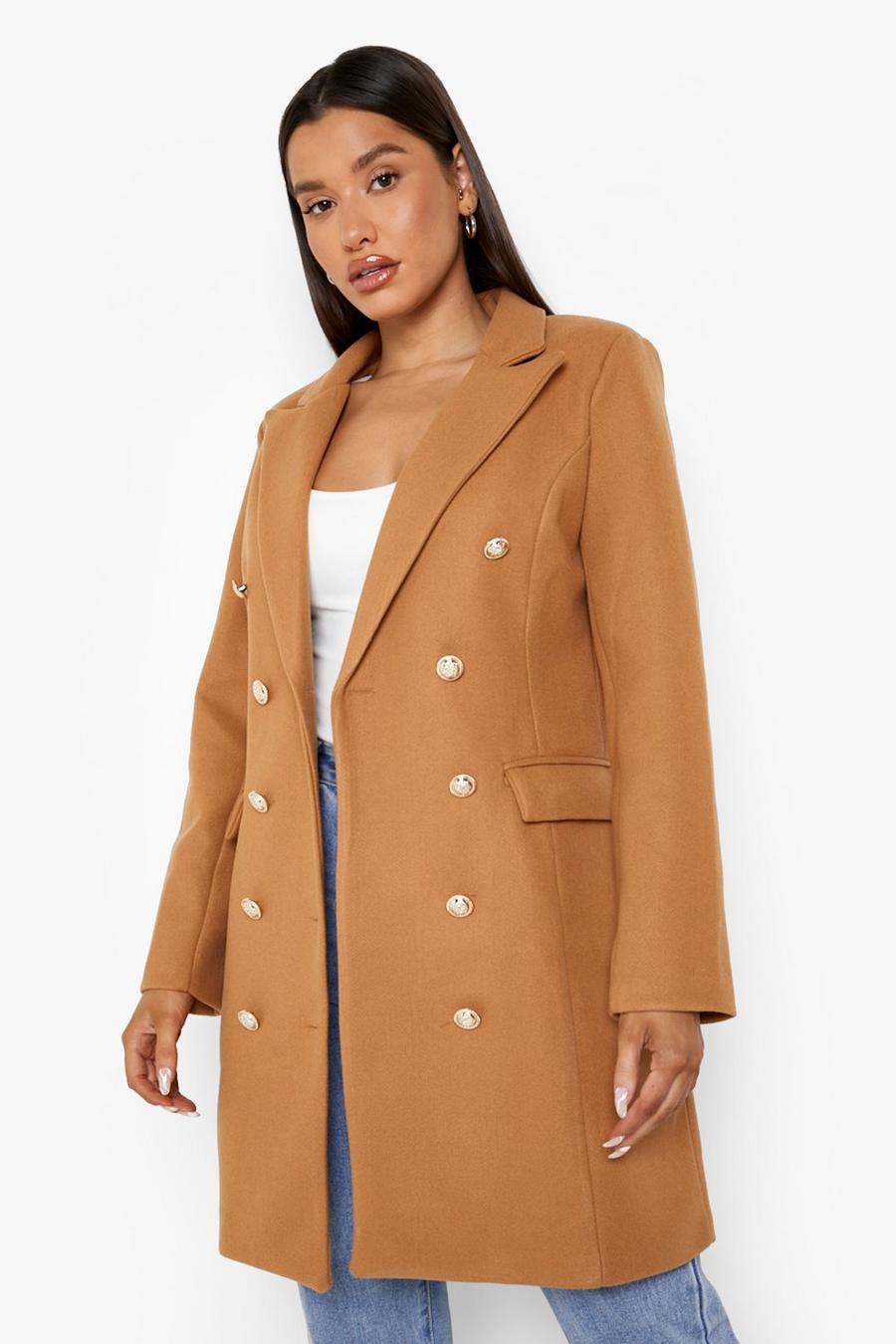 Camel beige Military Double Breasted Wool Look Coat