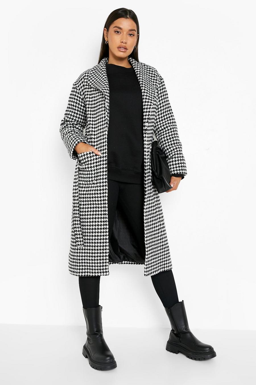 Black Dogtooth Waterfall Belted Coat image number 1