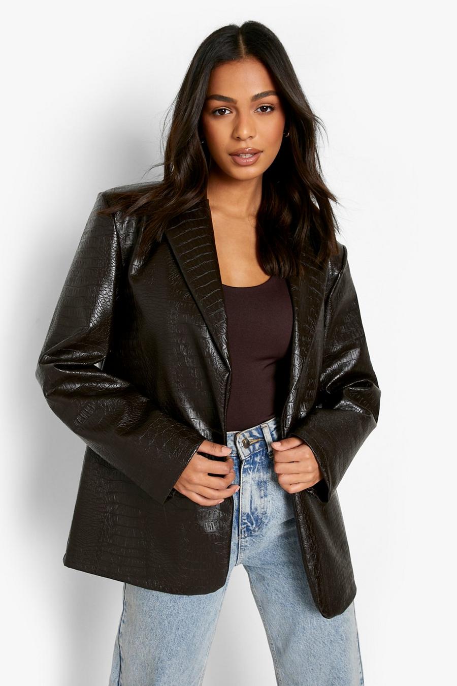 variable Pith salty Women's Faux Croc Leather Blazer | Boohoo UK