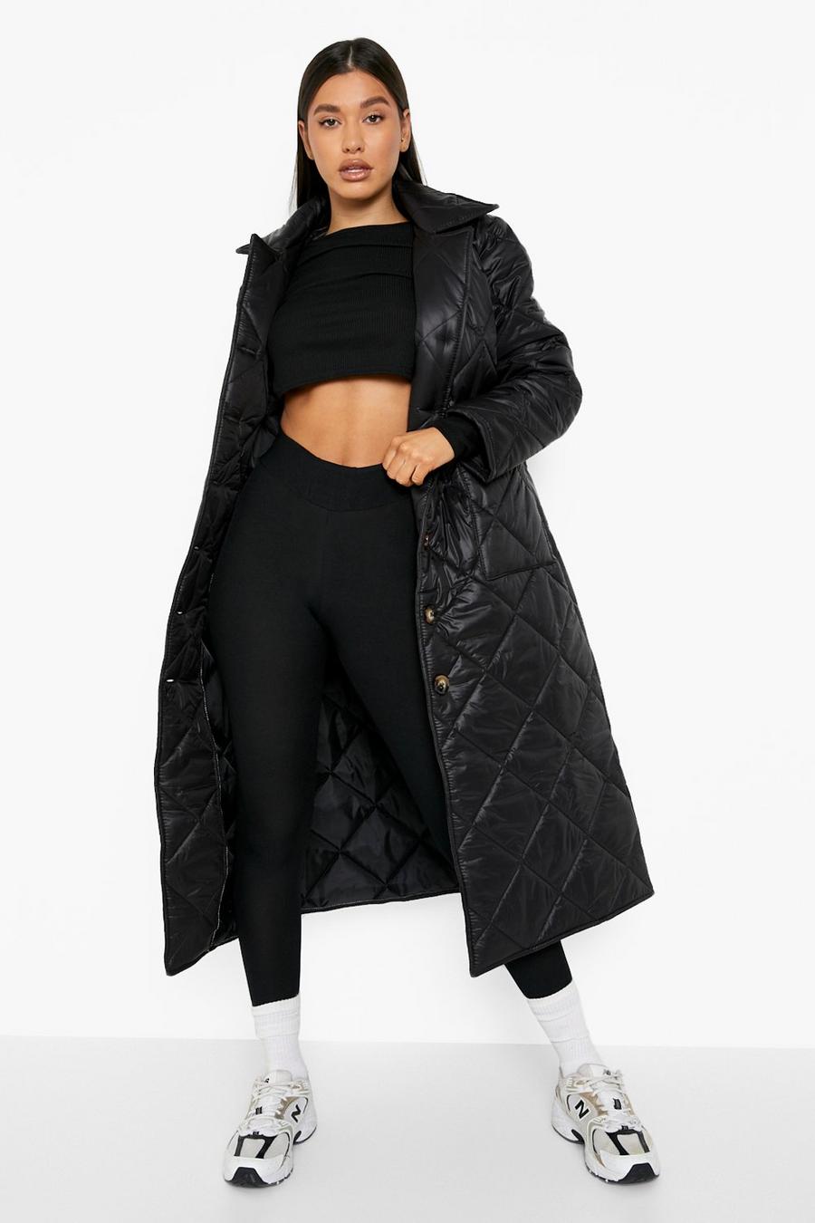 Black Longline Quilted Coat image number 1