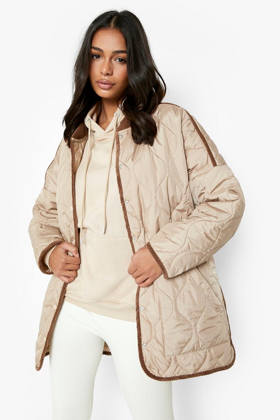 Stone beige Cord Trim Onion Quilted Jacket