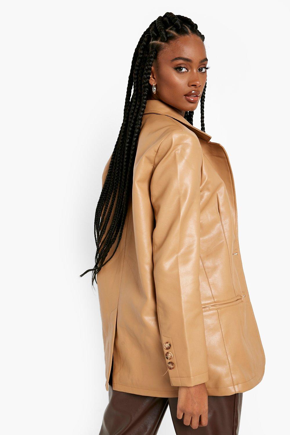 Camel faux 2025 leather jacket