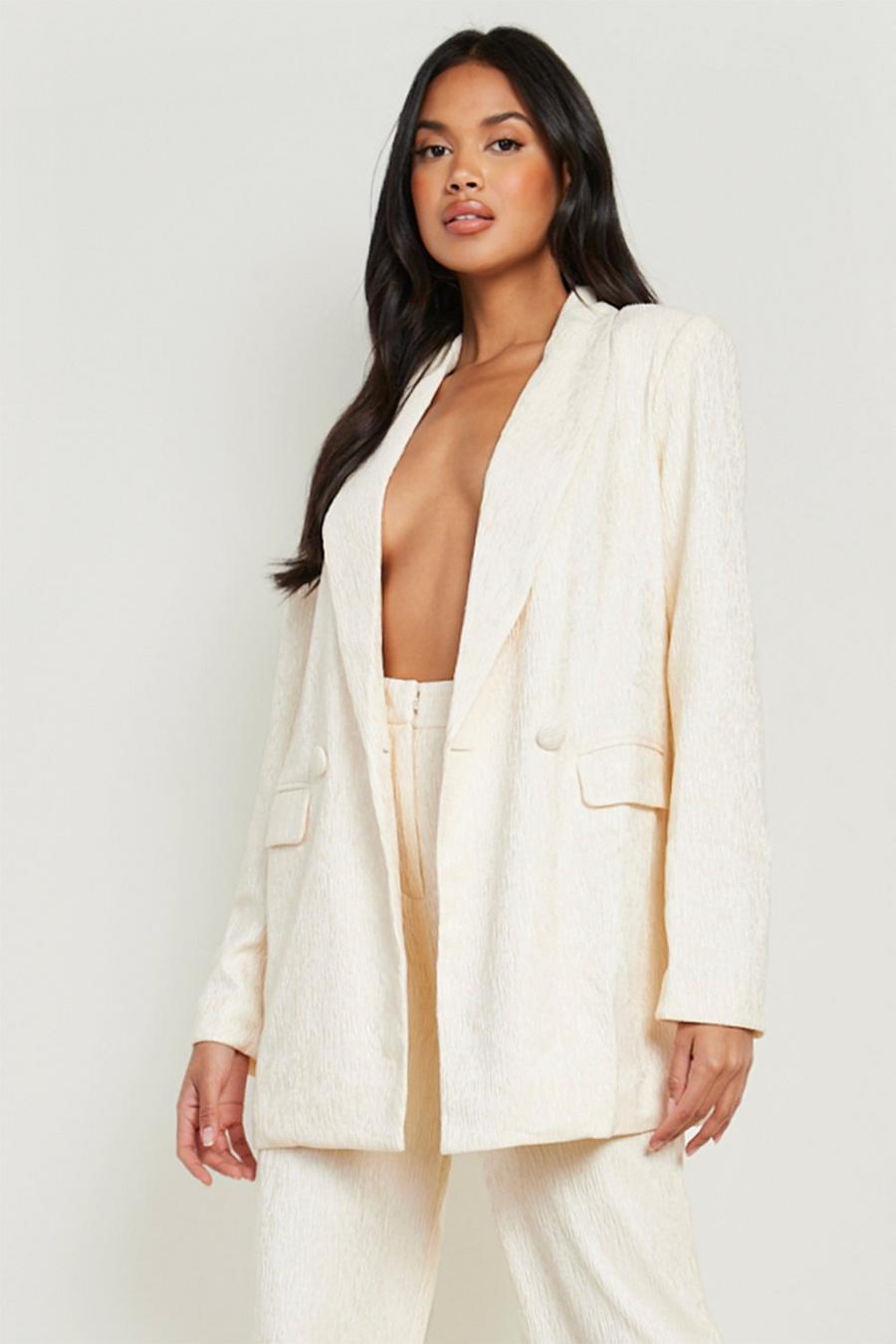Cream Textured Double Breasted Blazer image number 1