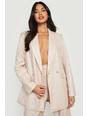 Taupe beige Textured Double Breasted Blazer