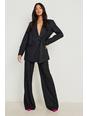 Black Textured Wide Leg Tailored Trousers