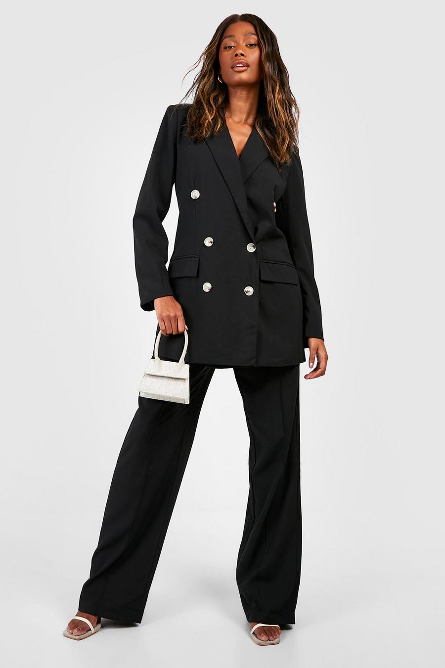 Black Linen Look Mock Horn Tailored Trousers image number 1