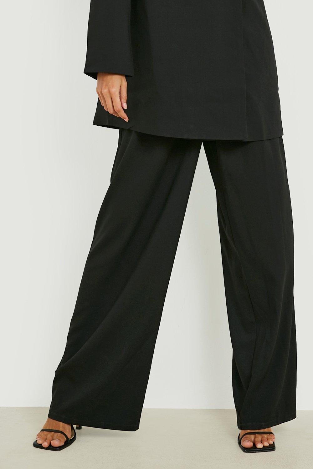 boohoo black wide leg trousers