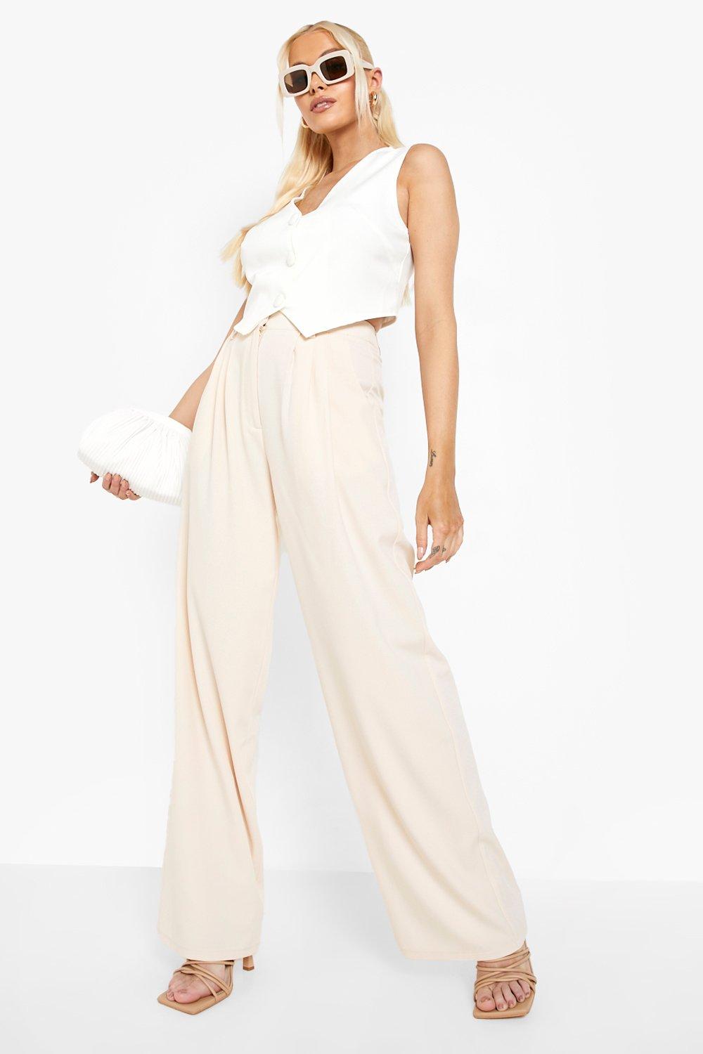 Cream linen wide leg trousers sale