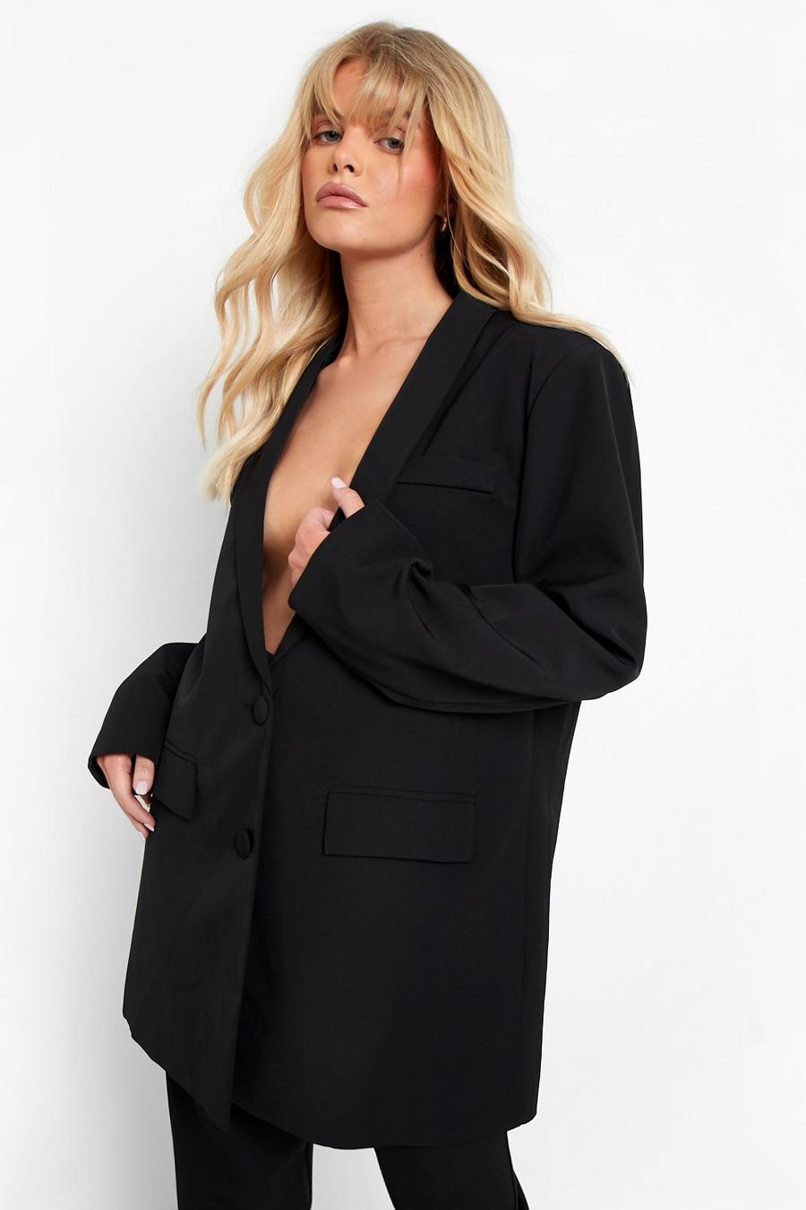 Black Tailored Longline Double Breasted Blazer image number 1