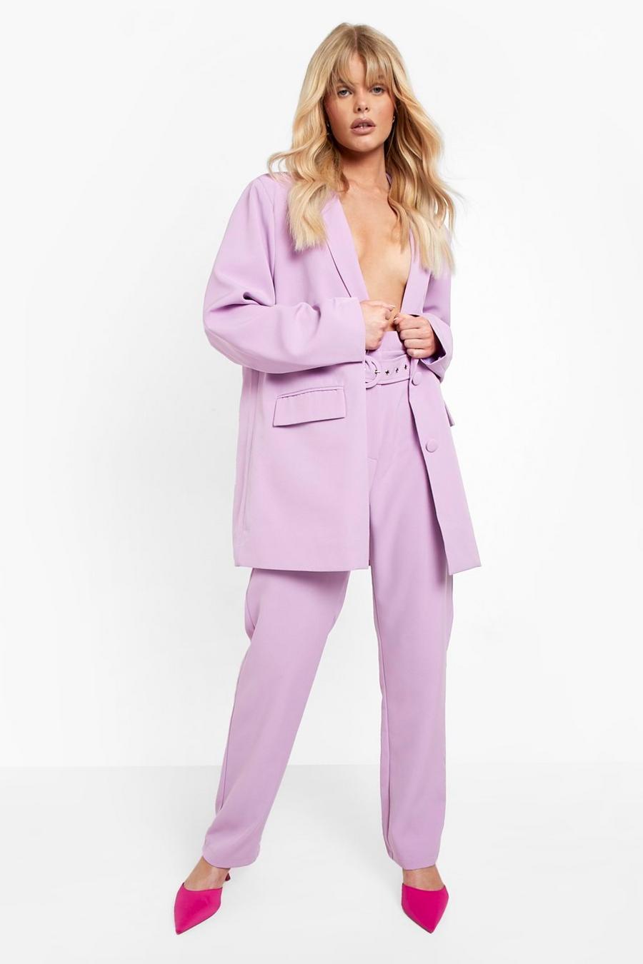 Lilac Paperbag Waist Belted Tailored Pants image number 1